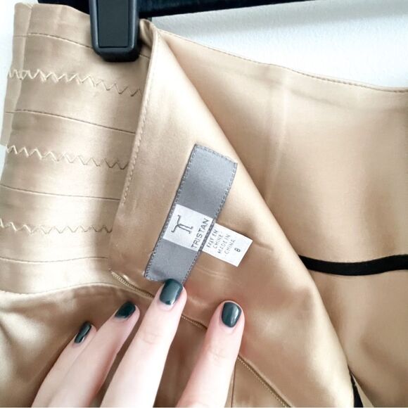 Tristan Gold Satin Party Skirt Crossover Belt Stretchy Lined Back Zip Women's 8 - Picture 4 of 7